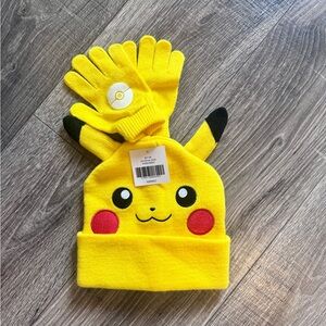 Yellow Pikachu Kids Hat and Gloves Set